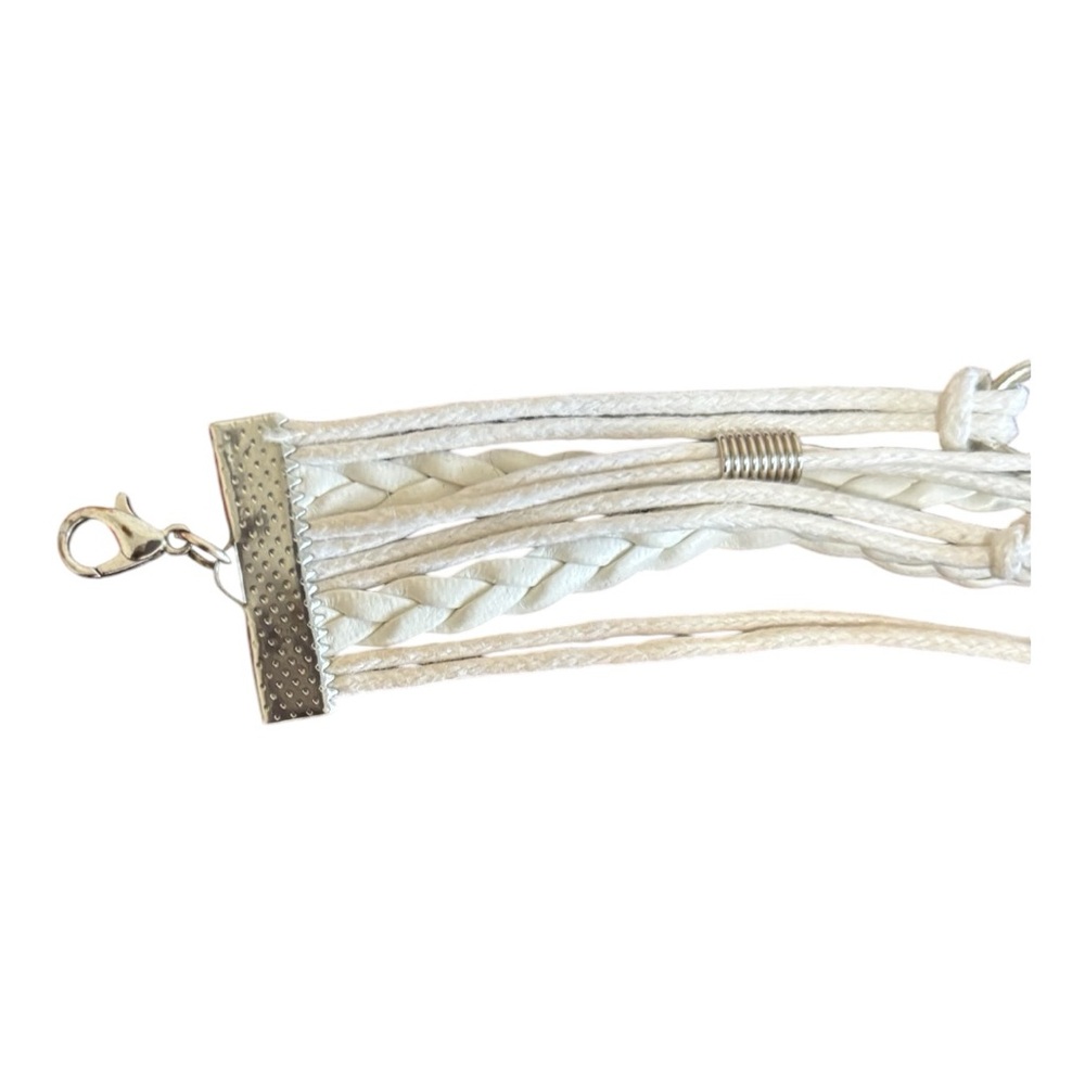 Braided/Strand 7.25"-8.75"6-in-1 Wristband with Charms Women's White/Silver-Tone - Picture 12 of 15